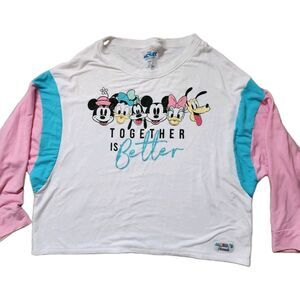 Disney Mickey Mouse Together Is Better Pajama Top White Pink Blue Womens Sz L